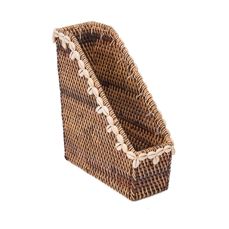 The Shell Edge Organizer - Natural Brown in rattan — handmade luxury desk organiser curated by Laiyahome