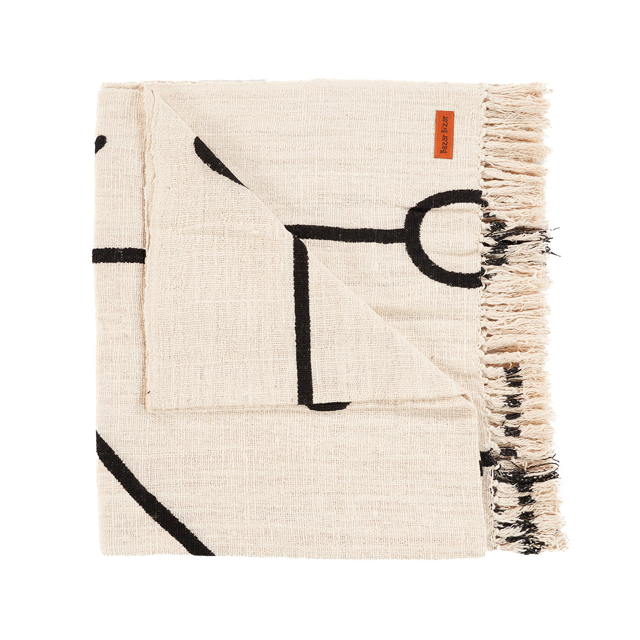The Evil Eye Bed Throw - Natural Black in cotton — handmade luxury throw blanket curated by Laiyahome