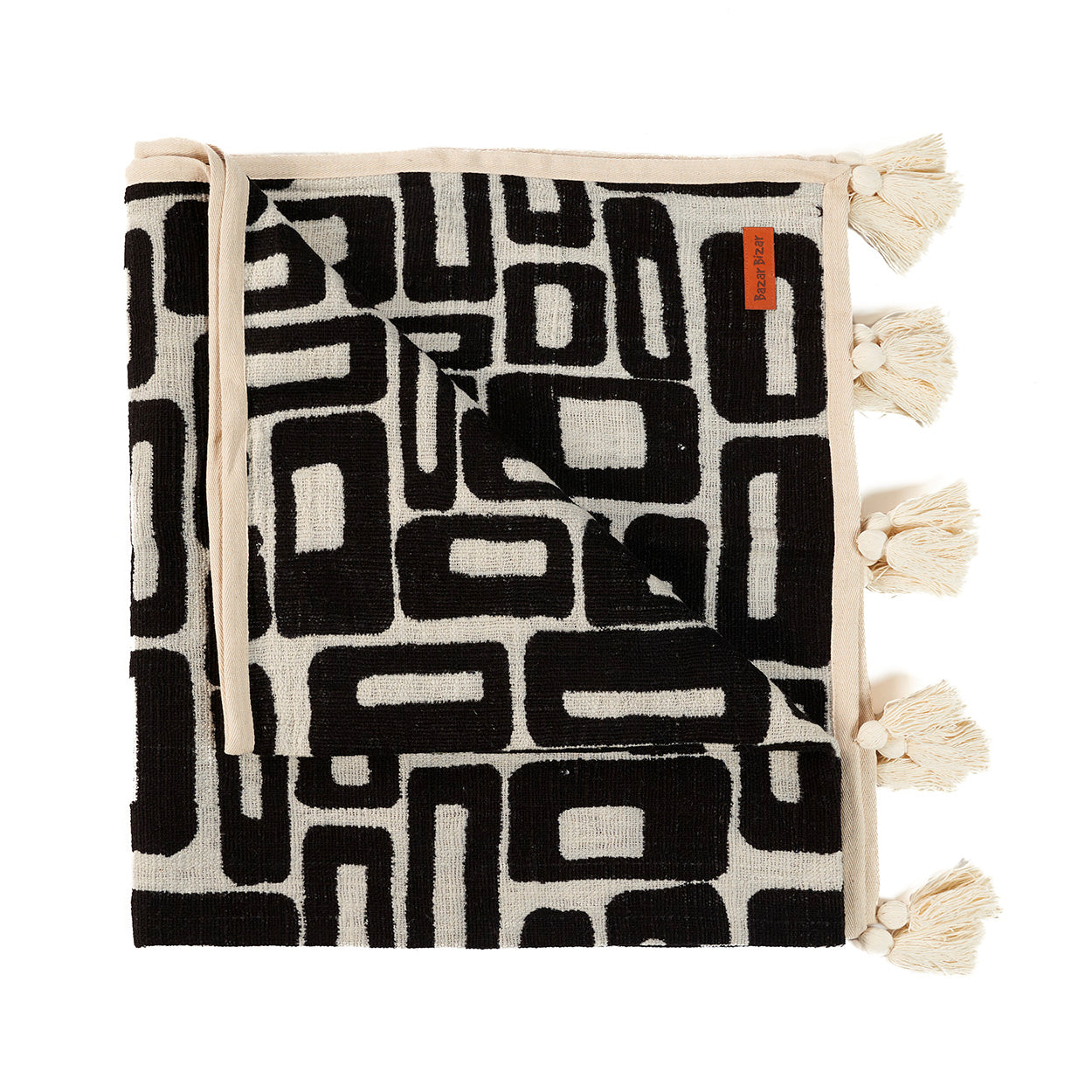 The Aztec Bed Throw - Natural Black in cotton — handmade luxury throw blanket curated by Laiyahome