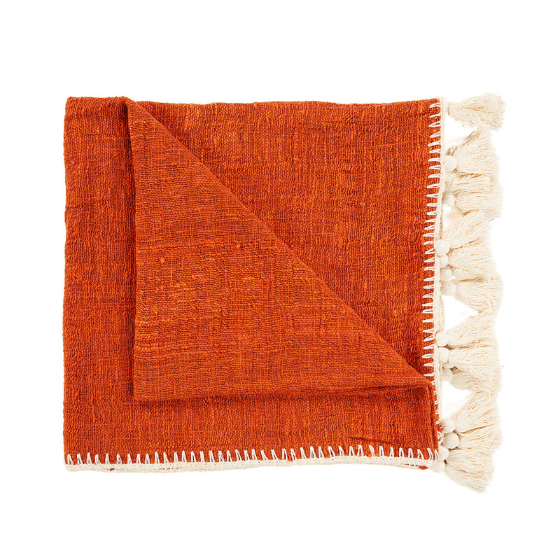 The Stitch Bed Throw - Terracotta in cotton — handmade luxury throw blanket curated by Laiyahome