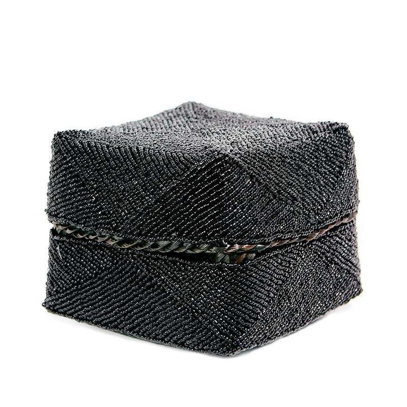 The Beaded Basket - Black - L in bamboo — handmade luxury storage basket curated by Laiyahome