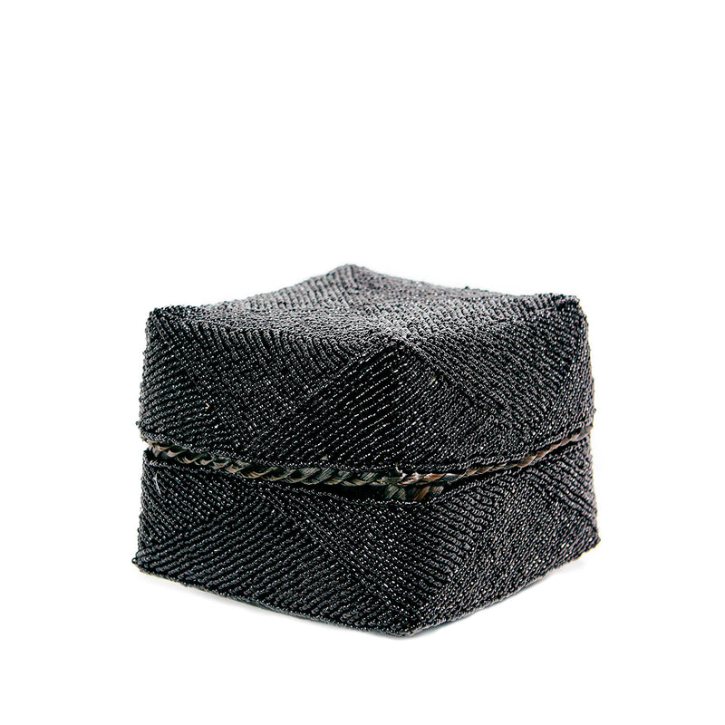 The Beaded Basket - Black - M in bamboo — handmade luxury storage basket curated by Laiyahome