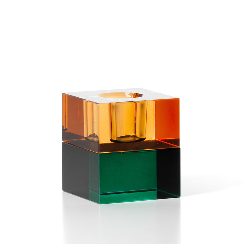 The Gem Blocks Candle Holder - Green Amber in glass — handmade luxury tea light holder curated by Laiyahome