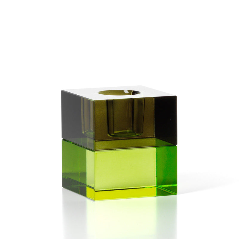 The Gem Blocks Candle Holder - Green Smoke in glass — handmade luxury tea light holder curated by Laiyahome