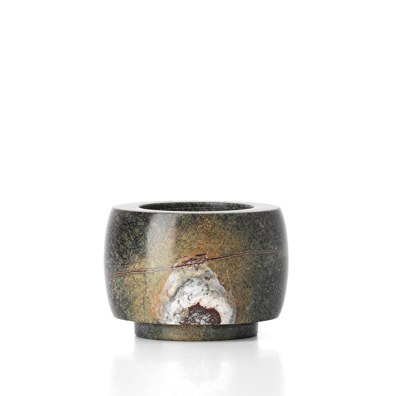 The Bidasar Marble Candle Holder - Green - Low – marble candle holder in green – product view 1