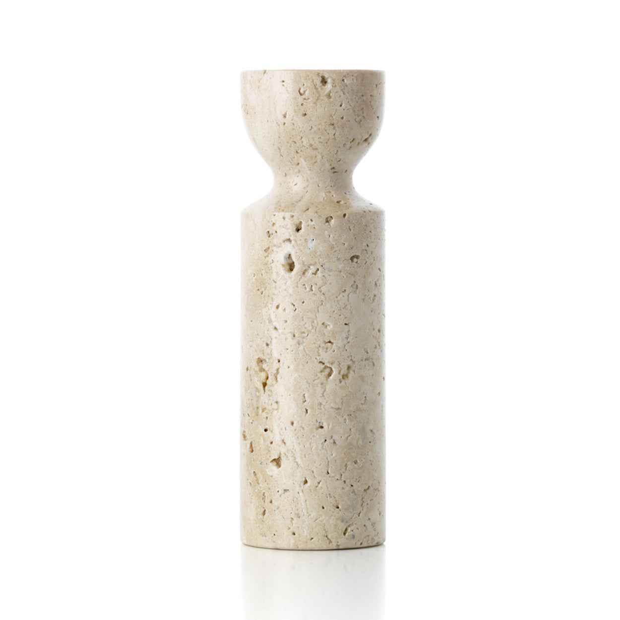 The Travertine Hourglass Candle Holder - Beige - M – travertine candle holder in beige – product view 1