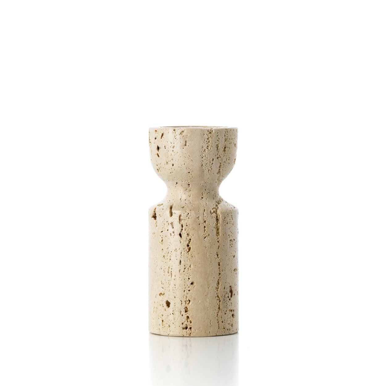 The Travertine Hourglass Candle Holder - Beige - S – travertine candle holder in beige – product view 1