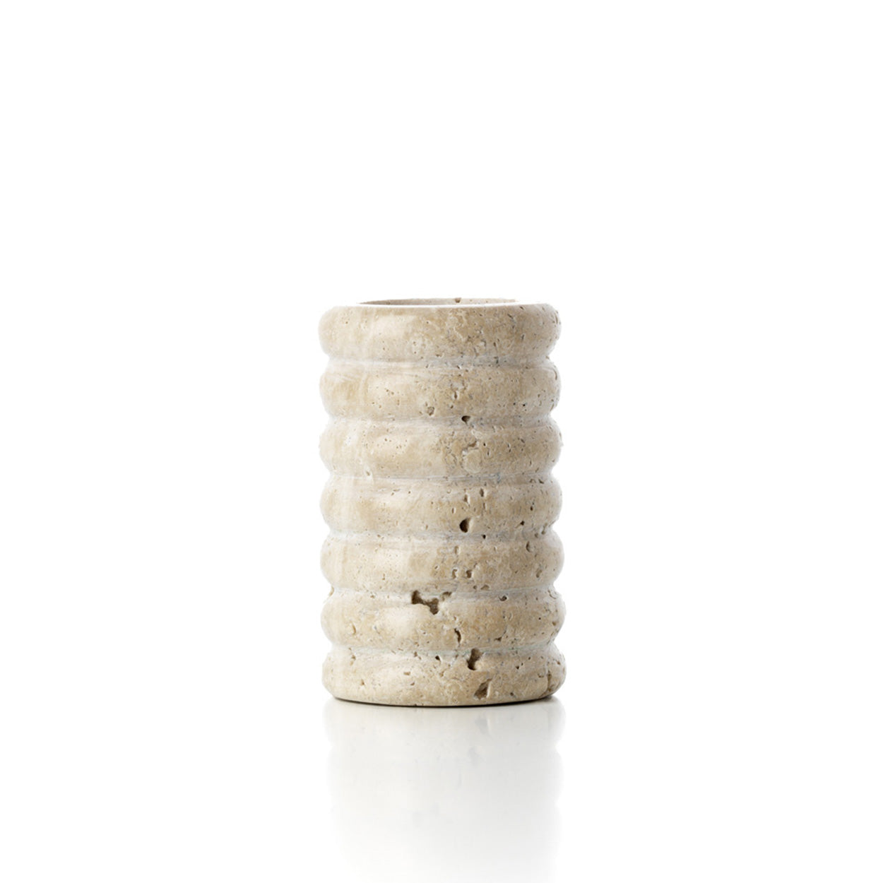 The Travertine Ripple T-Light Holder - Beige - M – travertine candle holder in beige – product view 1