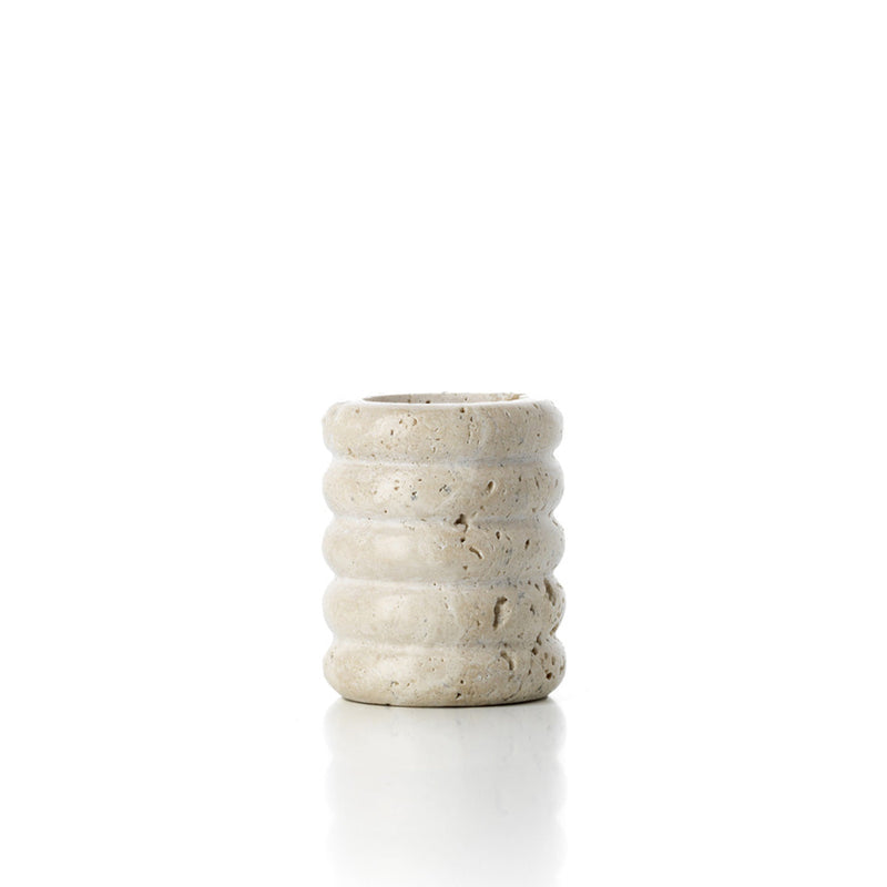 The Travertine Ripple T-Light Holder - Beige - S – travertine candle holder in beige – product view 1