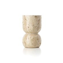 The Travertine Vessel Pillar Candle Holder - Beige – travertine candle holder in beige – product view 1