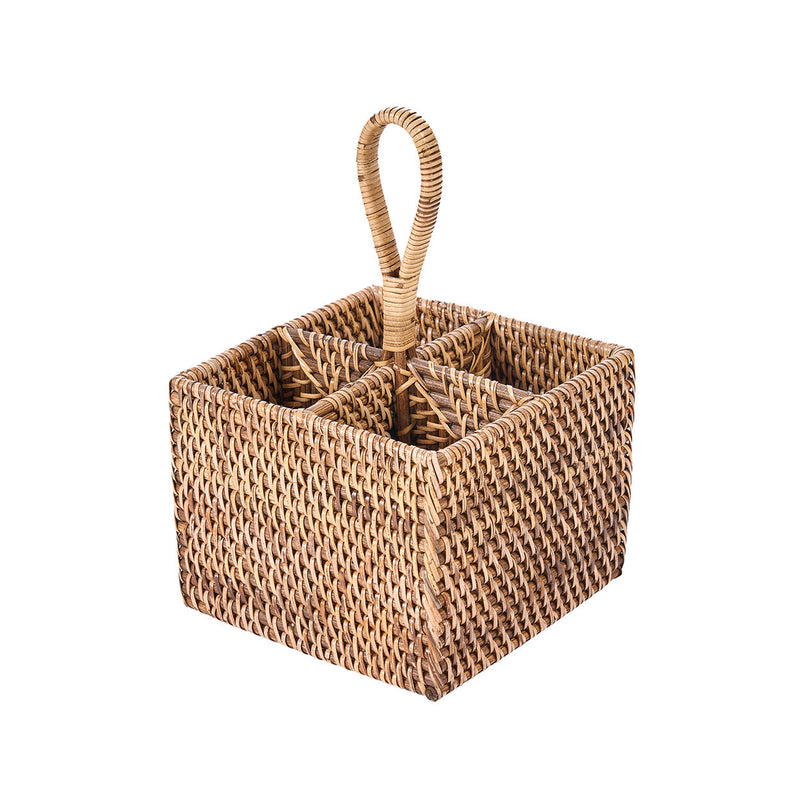 The Rattan Cutlery Caddy N°4 - Natural Brown in rattan — handmade luxury storage basket curated by Laiyahome
