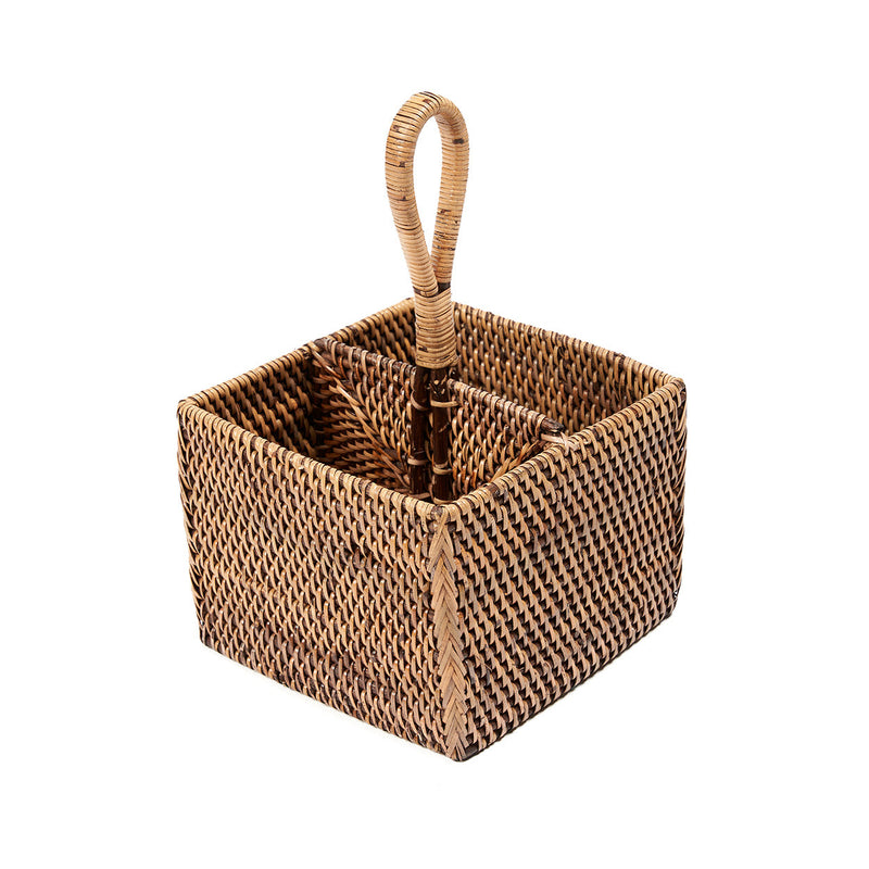 The Rattan Cutlery Caddy N°2 - Natural Brown in rattan — handmade luxury storage basket curated by Laiyahome