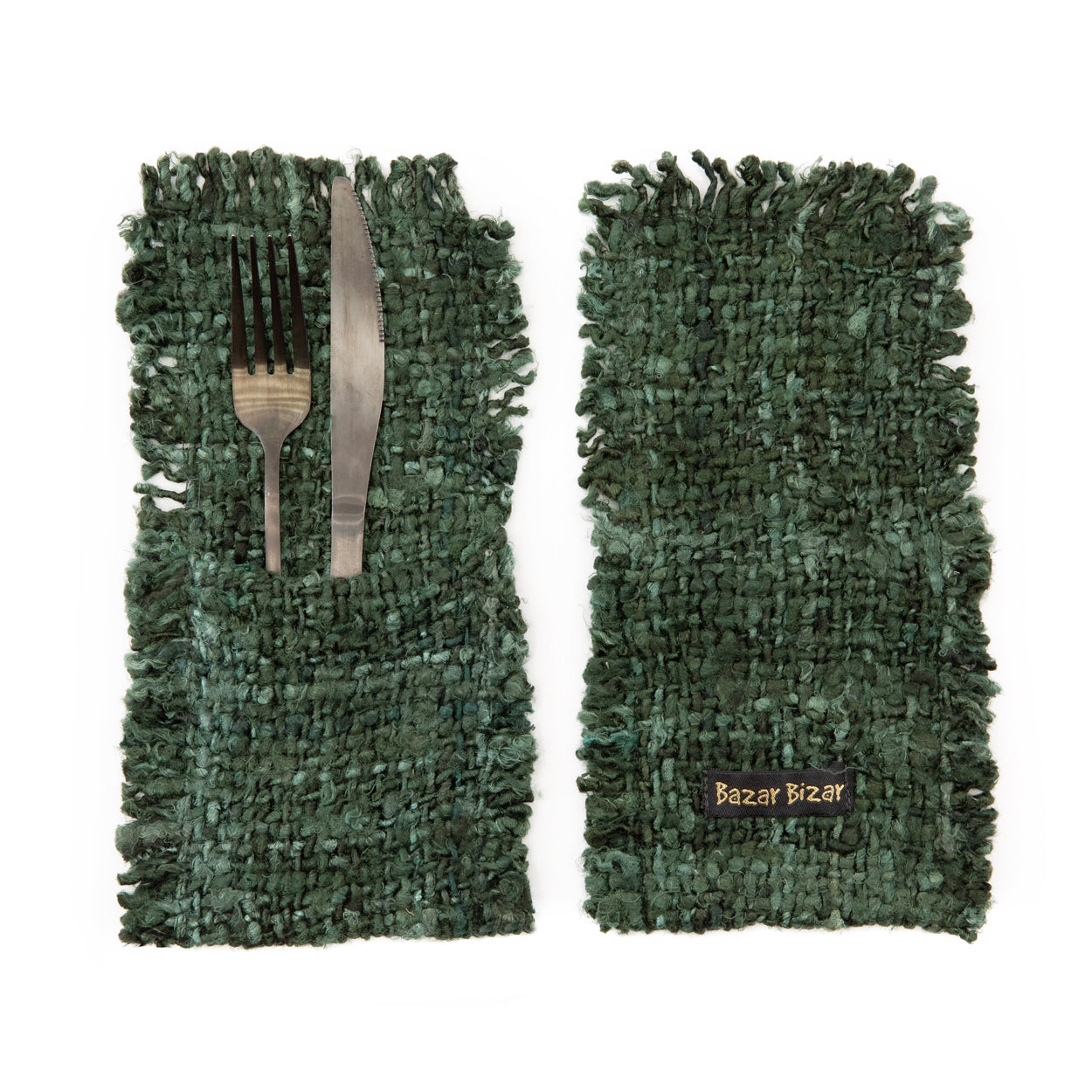 The Oh My Gee Cutlery Holder - Forest Green in cotton — handmade luxury knife rest curated by Laiyahome — view 2