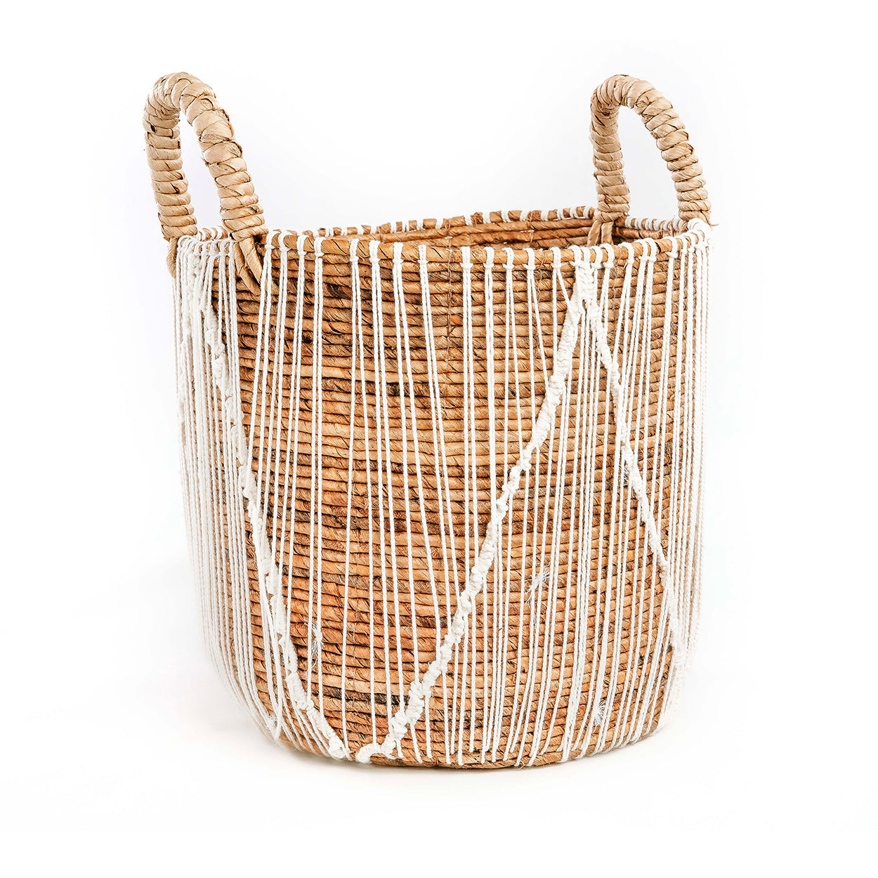 The Straight Stitched Macrame Basket - L in cotton — handmade luxury storage basket curated by Laiyahome