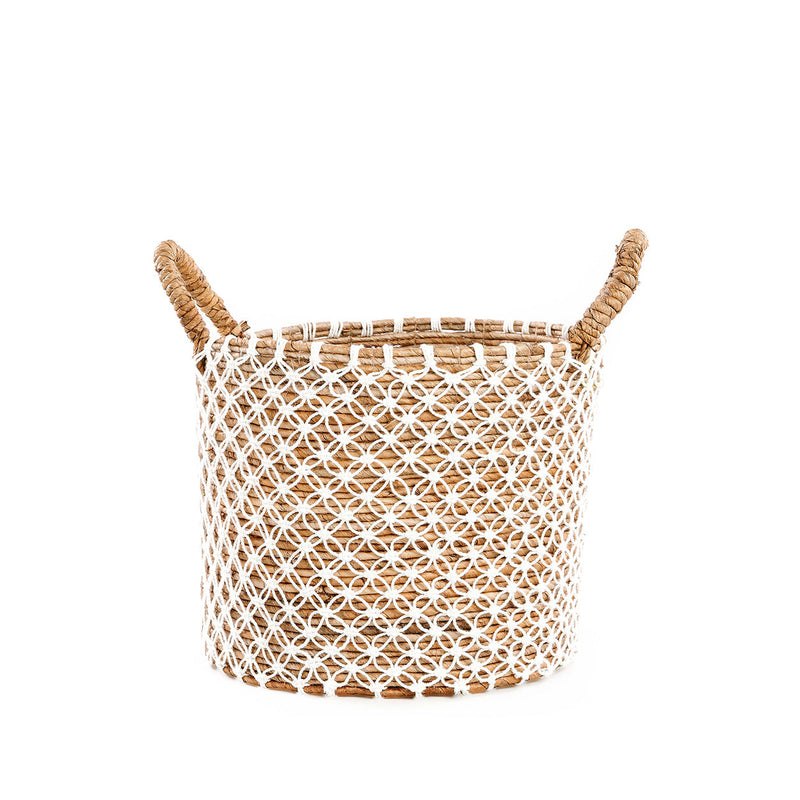 The Crossed Stitched Macrame Basket - M in cotton — handmade luxury storage basket curated by Laiyahome