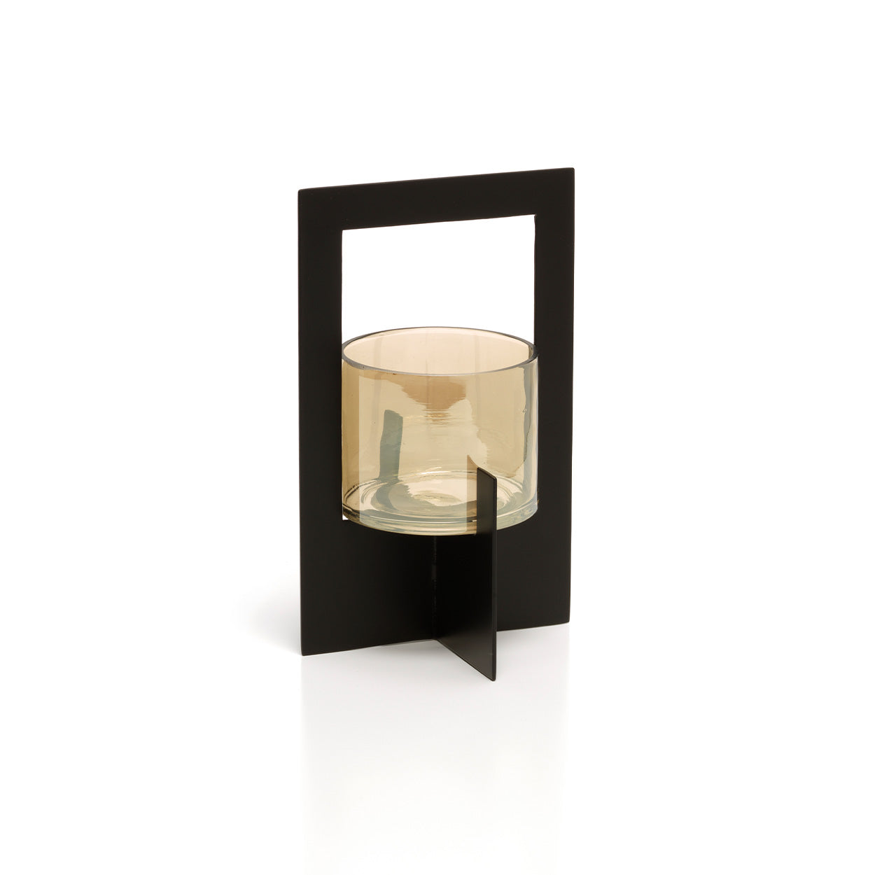 The Hurricane Framed Candle Holder - Black - L – brass tea light holder in black – product view 1