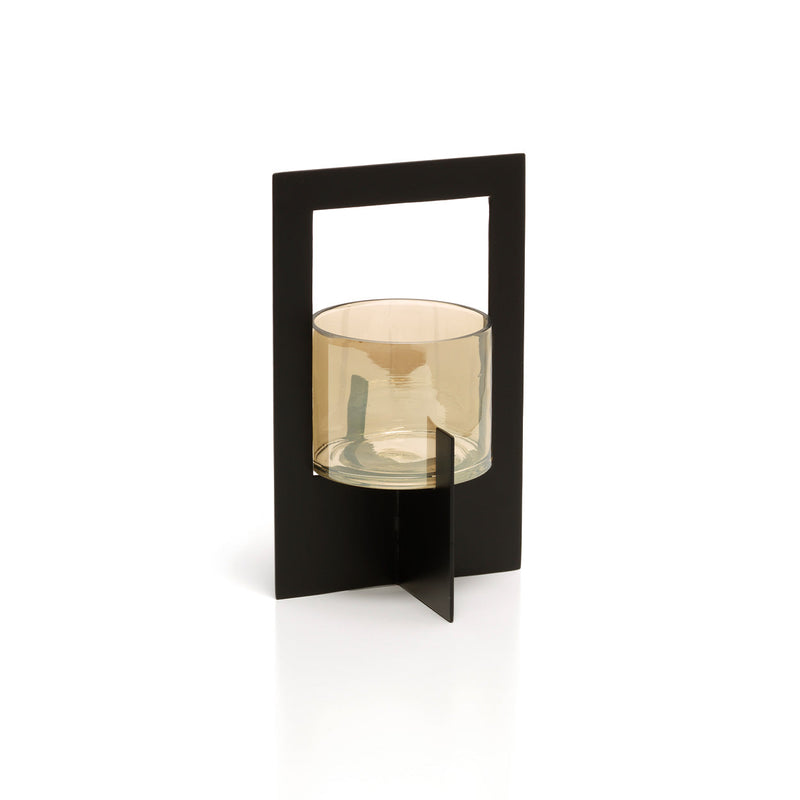 The Hurricane Framed Candle Holder - Black - L in brass — handmade luxury tea light holder curated by Laiyahome