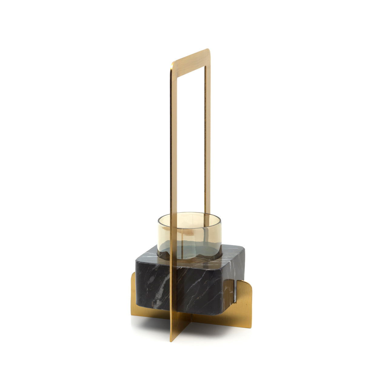 The Marbre d’Or Candle Holder - Gold Black - L in brass — handmade luxury tea light holder curated by Laiyahome