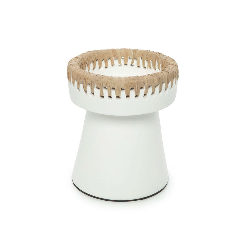 The Pretty Candle Holder - White Natural - M – terracotta tea light holder in white, beige – product view 1