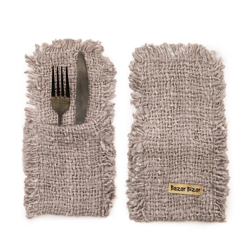 The Oh My Gee Cutlery Holder - Pearl Grey in cotton — handmade luxury knife rest curated by Laiyahome — view 2