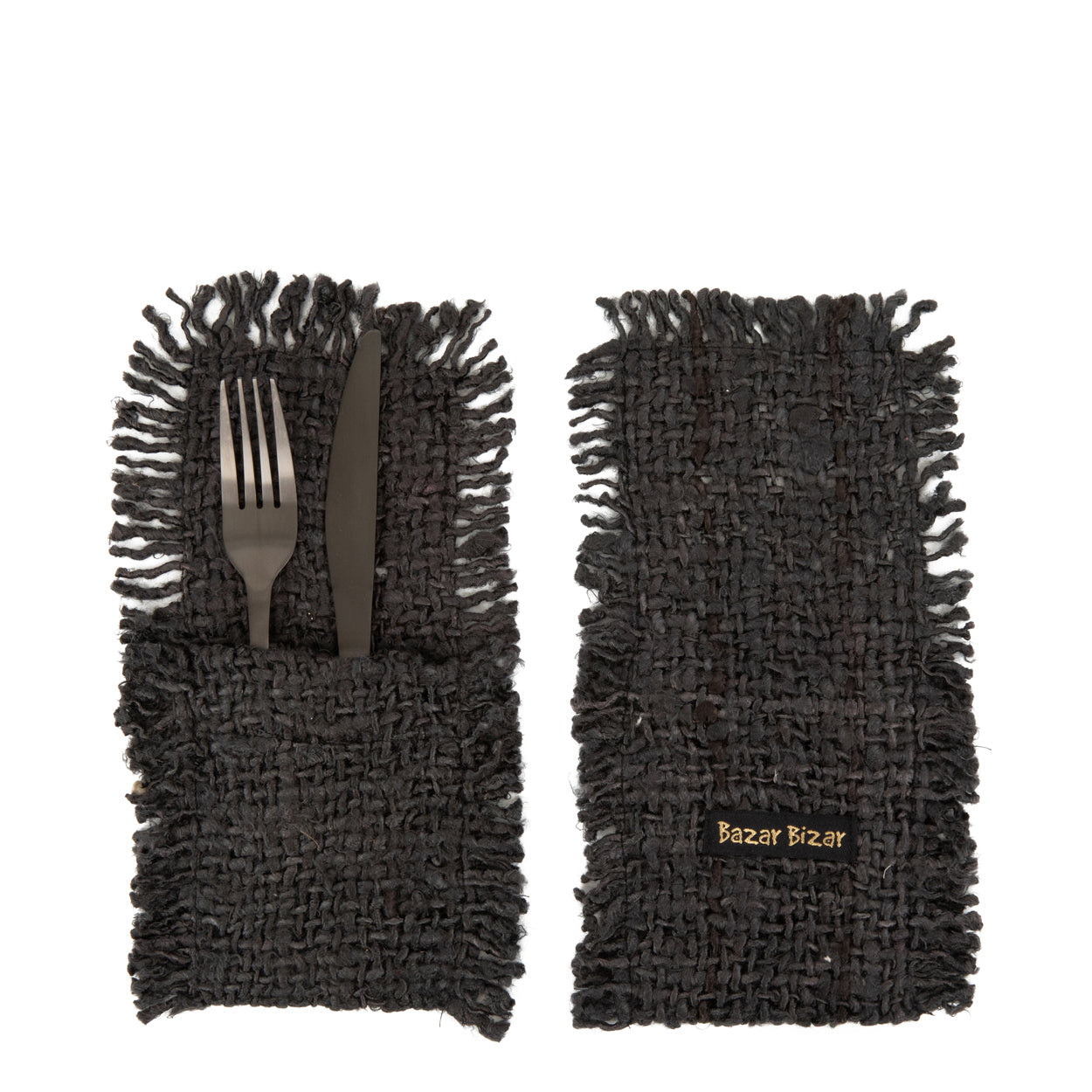 The Oh My Gee Cutlery Holder - Black Navy in cotton — handmade luxury knife rest curated by Laiyahome — view 2