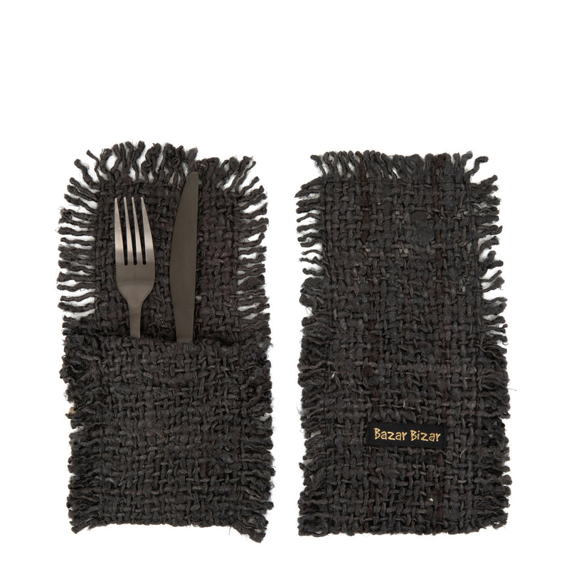 The Oh My Gee Cutlery Holder - Black Navy in cotton — handmade luxury knife rest curated by Laiyahome — view 2