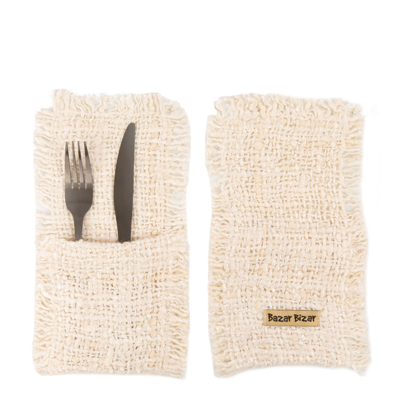 The Oh My Gee Cutlery Holder - Cream in cotton — handmade luxury knife rest curated by Laiyahome — view 2