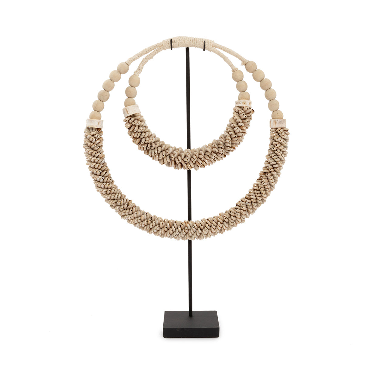 The Double Shell Necklace On Stand - Natural in cotton — handmade luxury standing decoration curated by Laiyahome