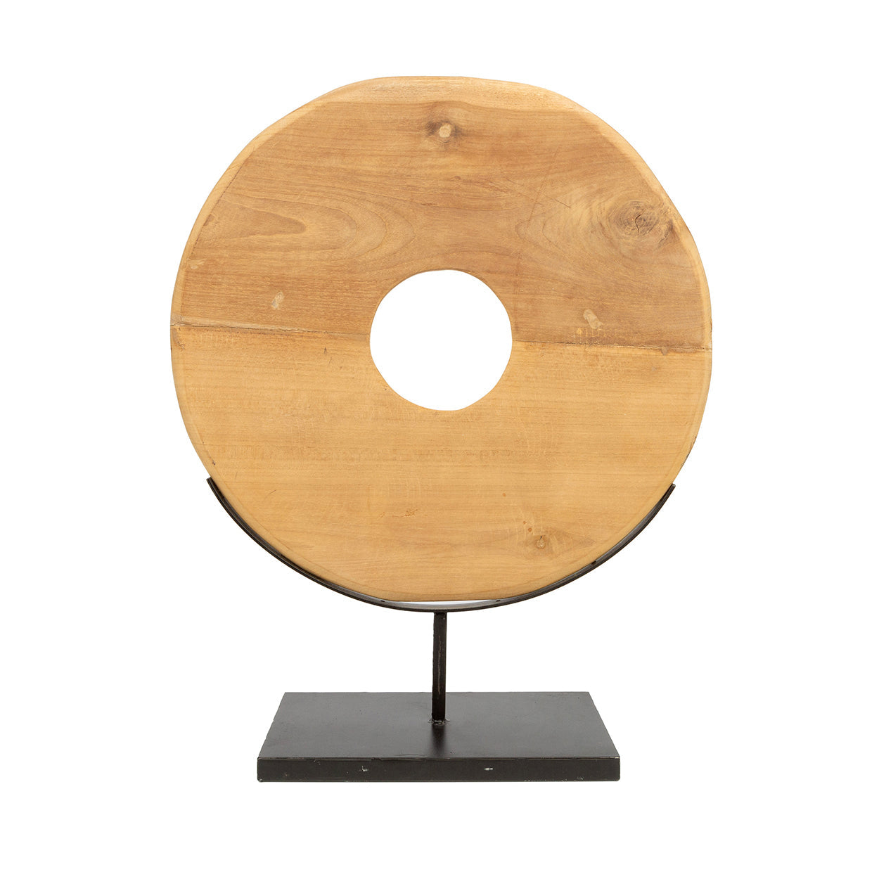 The Teak Disc on Stand - L in wood — handmade luxury standing decoration curated by Laiyahome