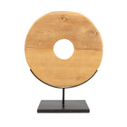 The Teak Disc on Stand - L in wood — handmade luxury standing decoration curated by Laiyahome