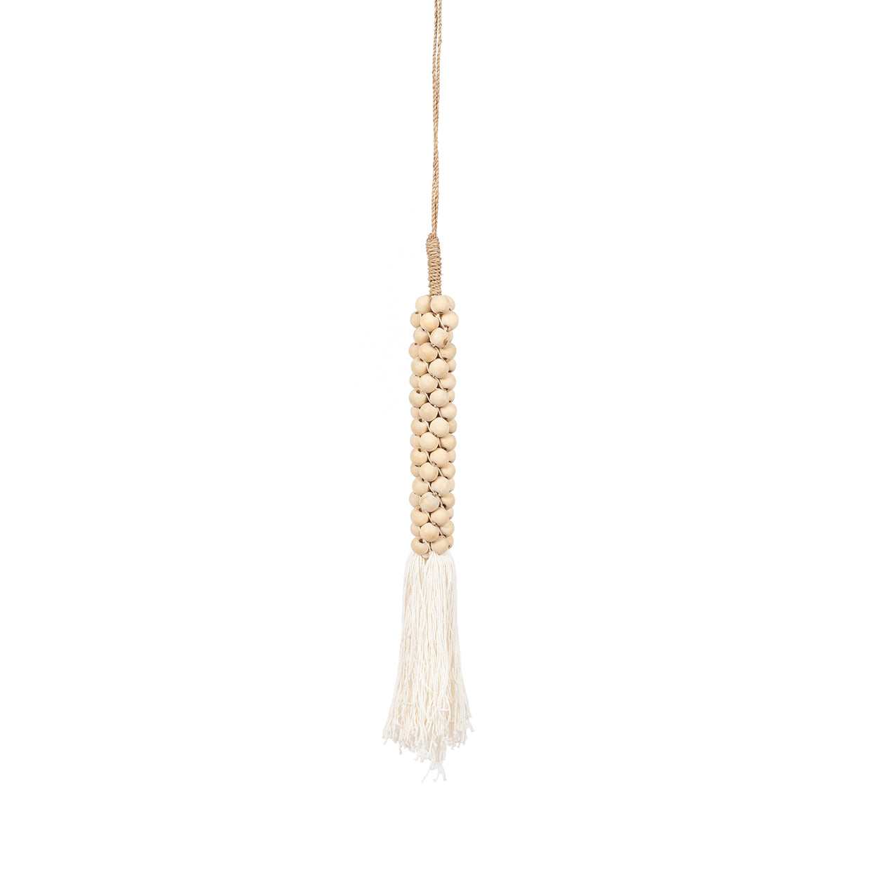 The Wooden Beads with Cotton Tassel - Natural White in wood — handmade luxury wall decoration curated by Laiyahome