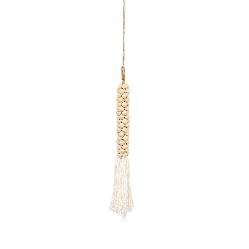 The Wooden Beads with Cotton Tassel - Natural White in wood — handmade luxury wall decoration curated by Laiyahome