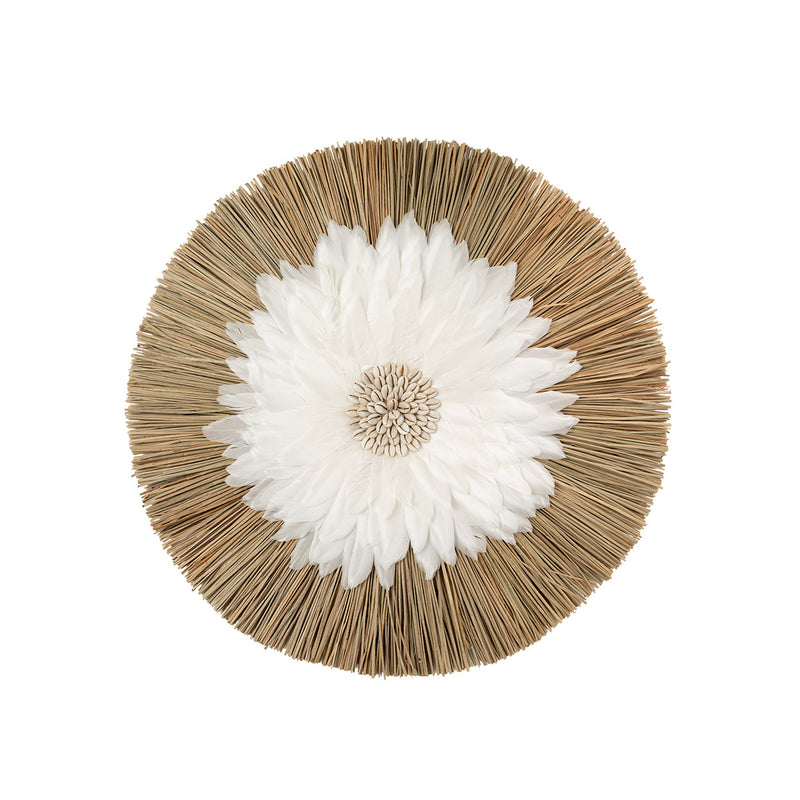 The Alang Feather Juju - Natural White in glass — handmade luxury wall decoration curated by Laiyahome