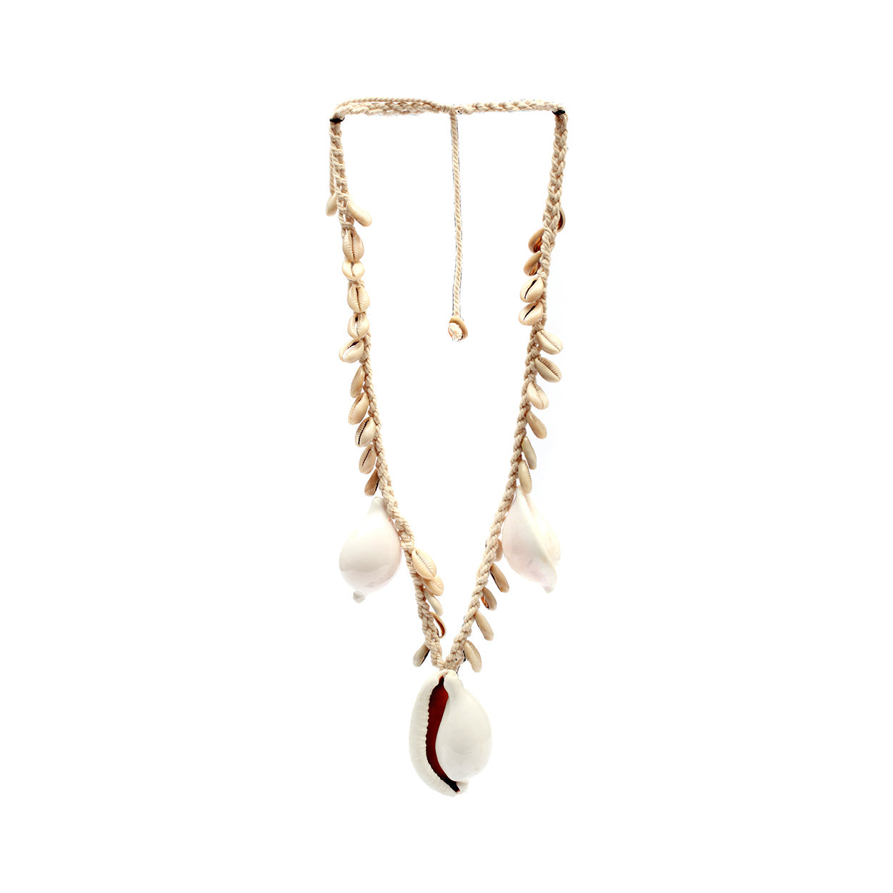 The Big White Cowrie Shell Necklace in cotton — handmade luxury necklace curated by Laiyahome