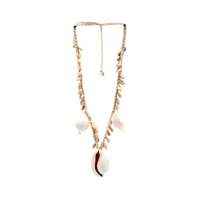 The Big White Cowrie Shell Necklace in cotton — handmade luxury necklace curated by Laiyahome