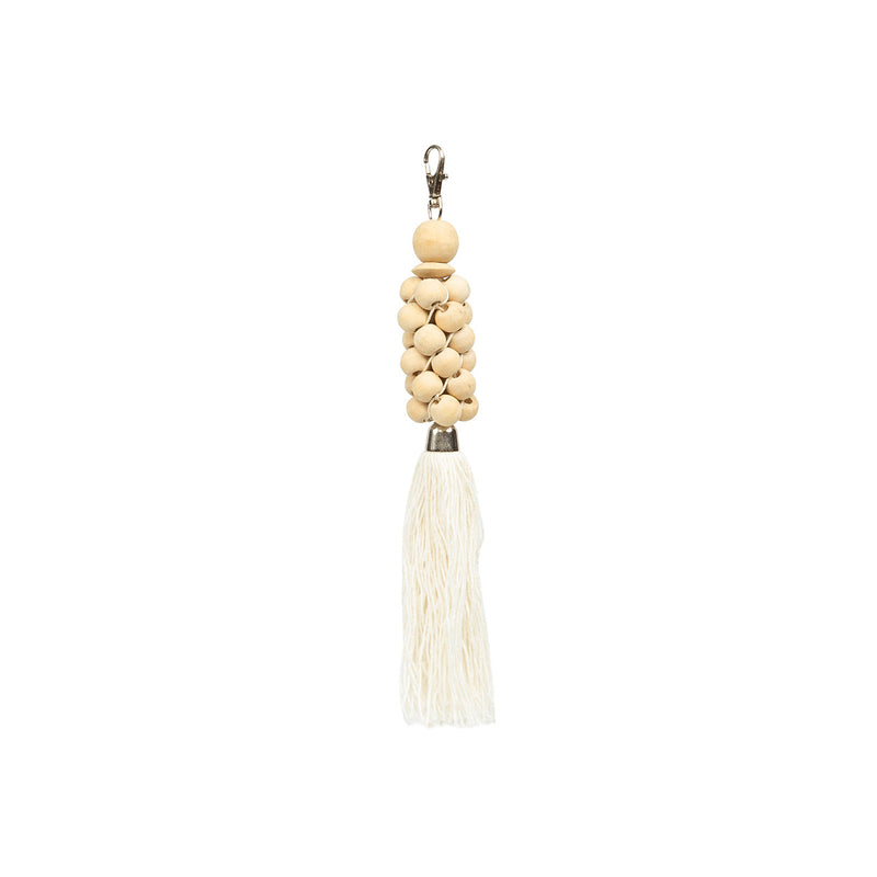 The Wooden Beads Keychain - Natural White in glass — handmade luxury keychain curated by Laiyahome