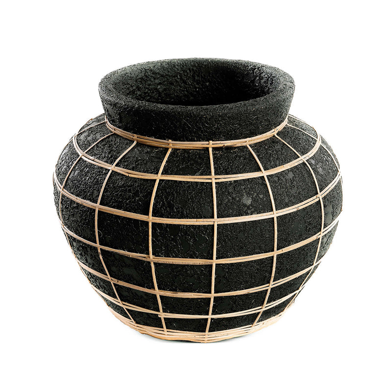 The Belly Vase - Black Natural - L in terracotta, earthenware — handmade luxury vase curated by Laiyahome