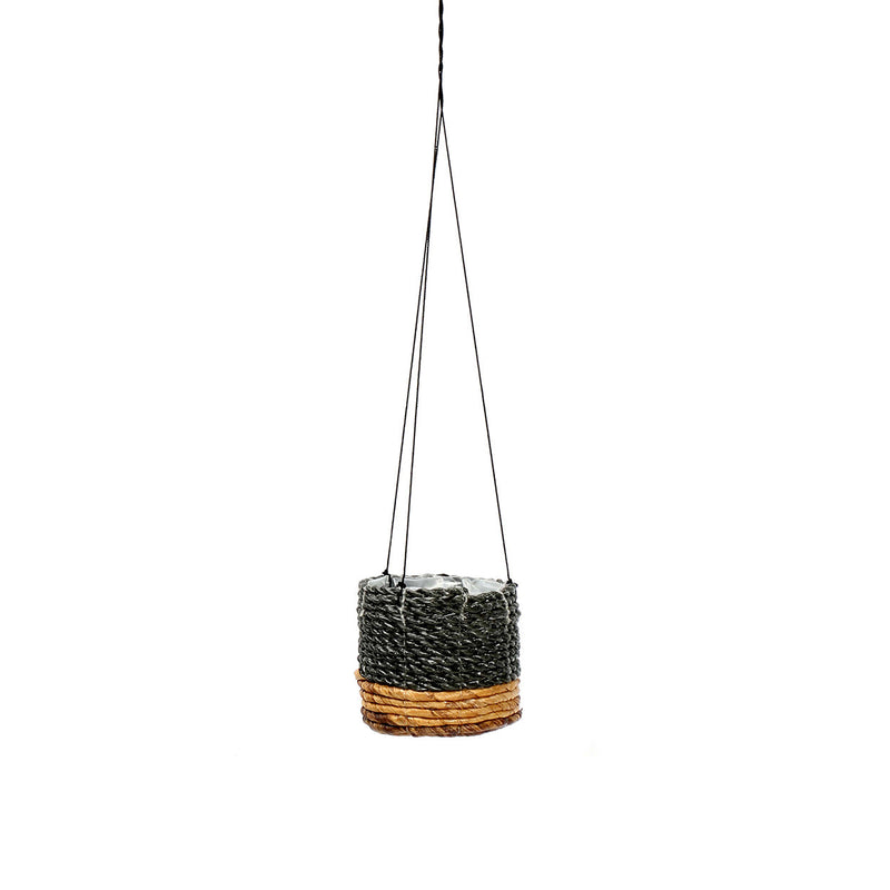 The Banana Plant Hanger - Natural Black - S in palm leaf — handmade luxury planter curated by Laiyahome