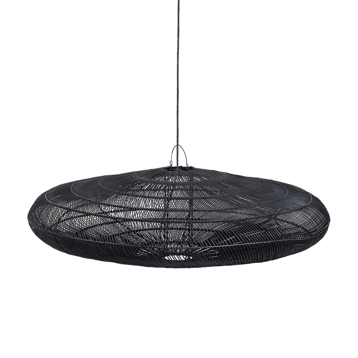 The Macaron Pendant - Black - XL in rattan — handmade luxury pendant lamp curated by Laiyahome