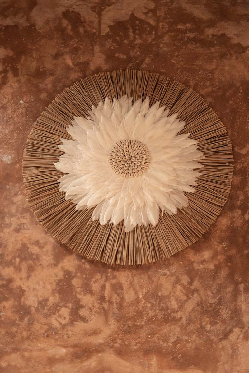 The Alang Feather Juju - Natural White in glass — handmade luxury wall decoration curated by Laiyahome — view 2