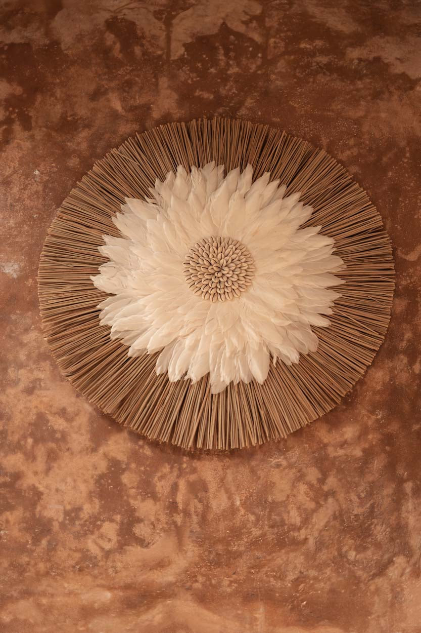 The Alang Feather Juju - Natural White in glass — handmade luxury wall decoration curated by Laiyahome — view 2