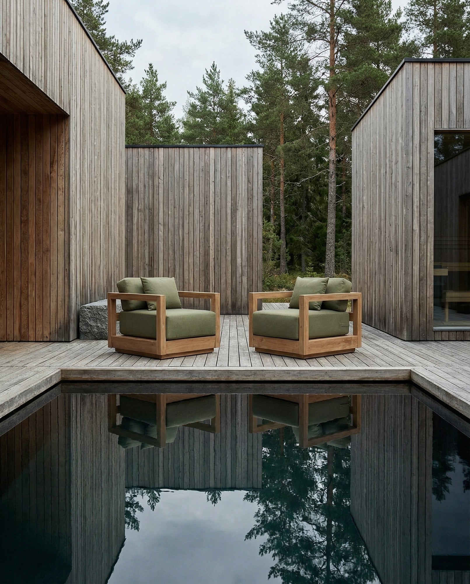 The Umalas One Seater Sofa - Outdoor - Green Alga in wood — handmade luxury sofa curated by Laiyahome — view 2