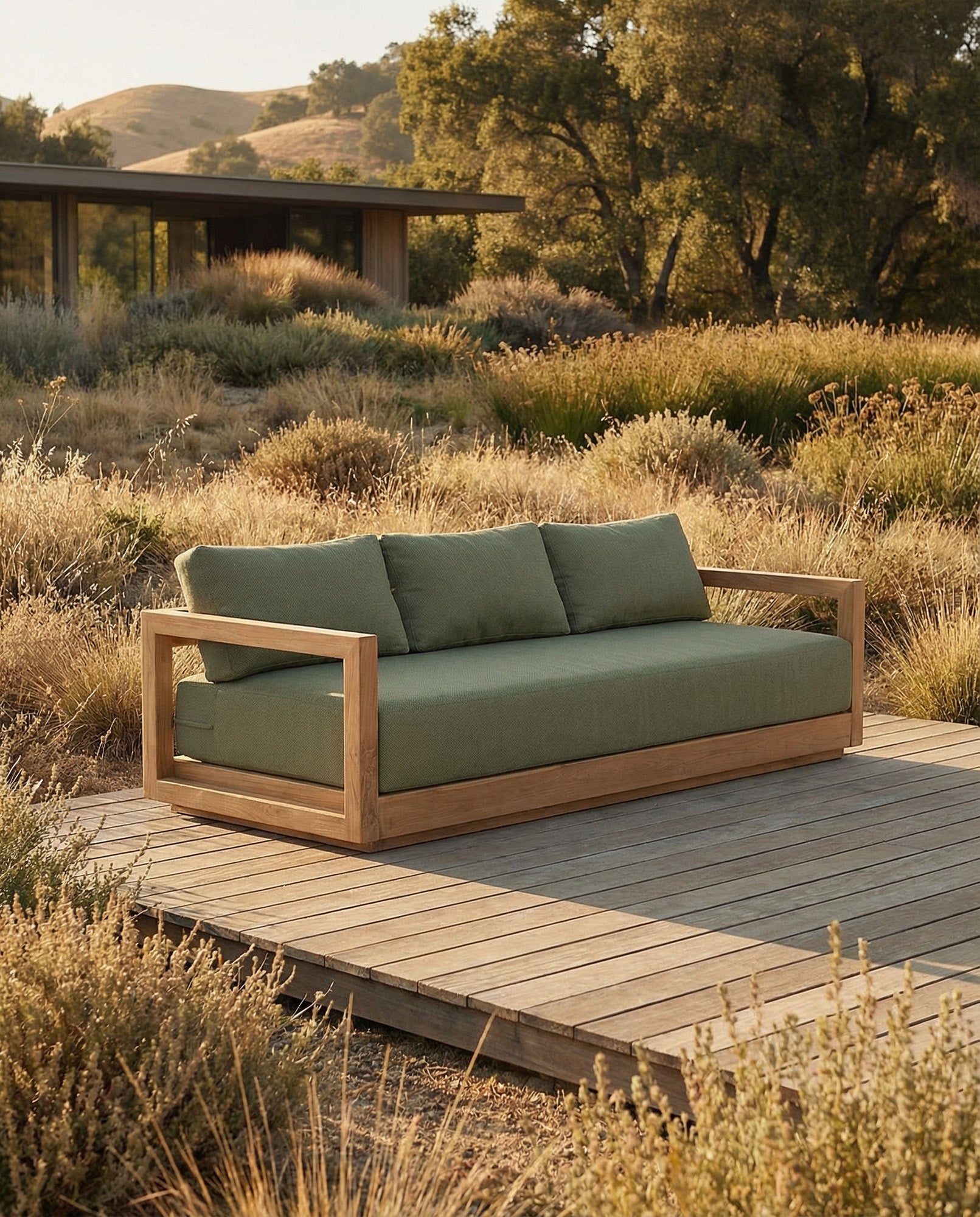 The Umalas Three Seater Sofa - Outdoor - Green Alga in wood — handmade luxury sofa curated by Laiyahome — view 2