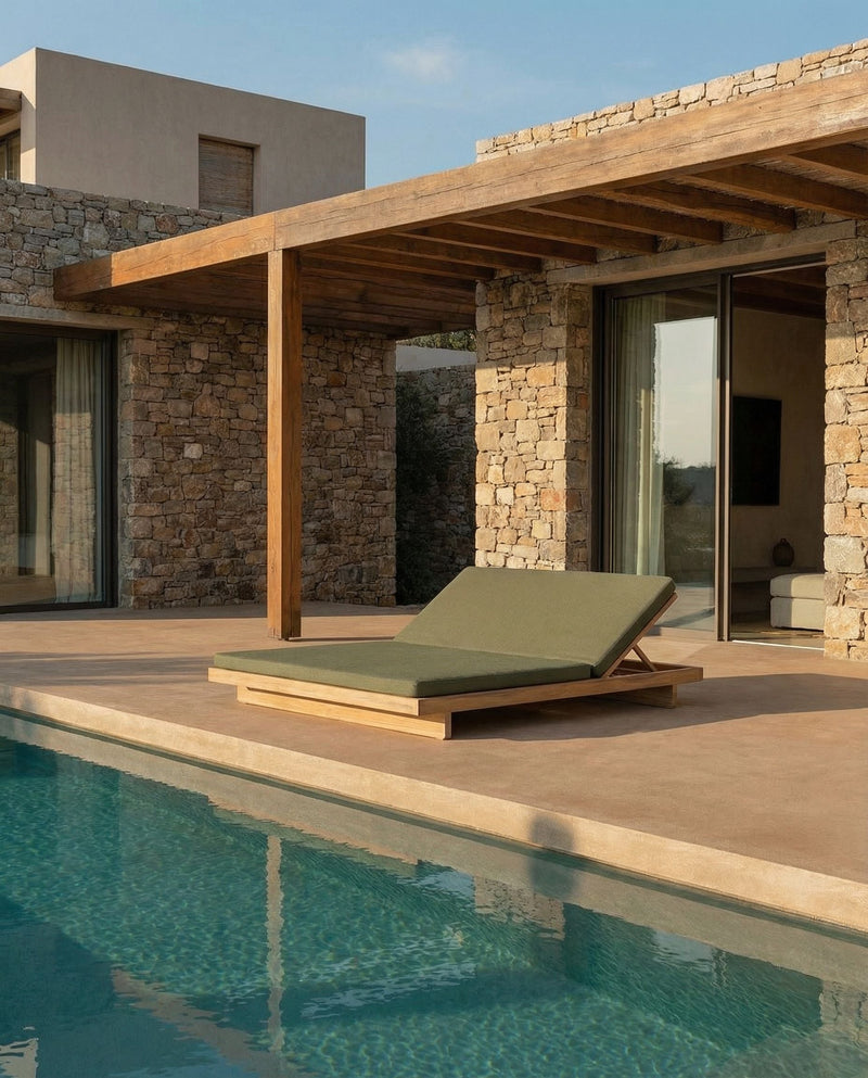 The Double Pantai Sunbed - Green Alga in wood — handmade luxury bed curated by Laiyahome — view 2