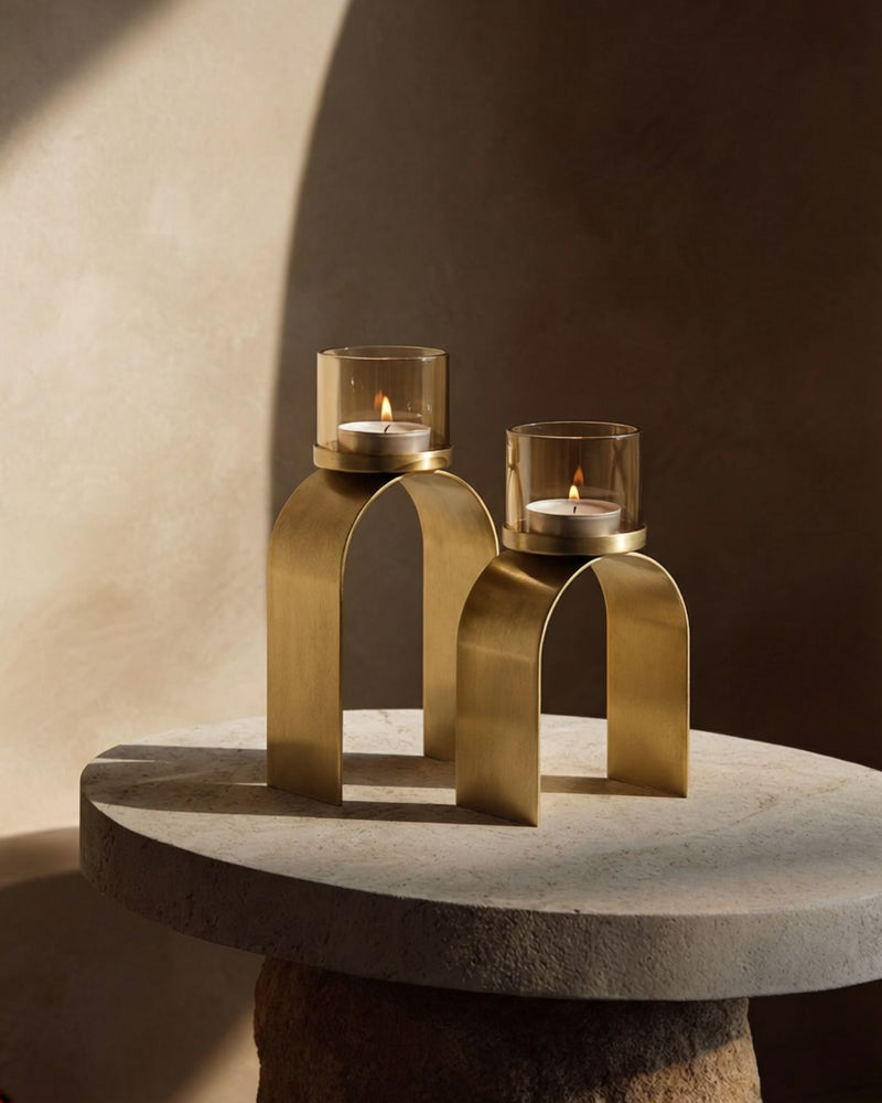 The Bow Glow T-light Holder - Gold - SET/2 in brass — handmade luxury tea light holder curated by Laiyahome — view 2