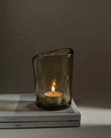 The Nocturne Candle Holder - Charcoal - L – glass tea light holder in charcoal – product view 2