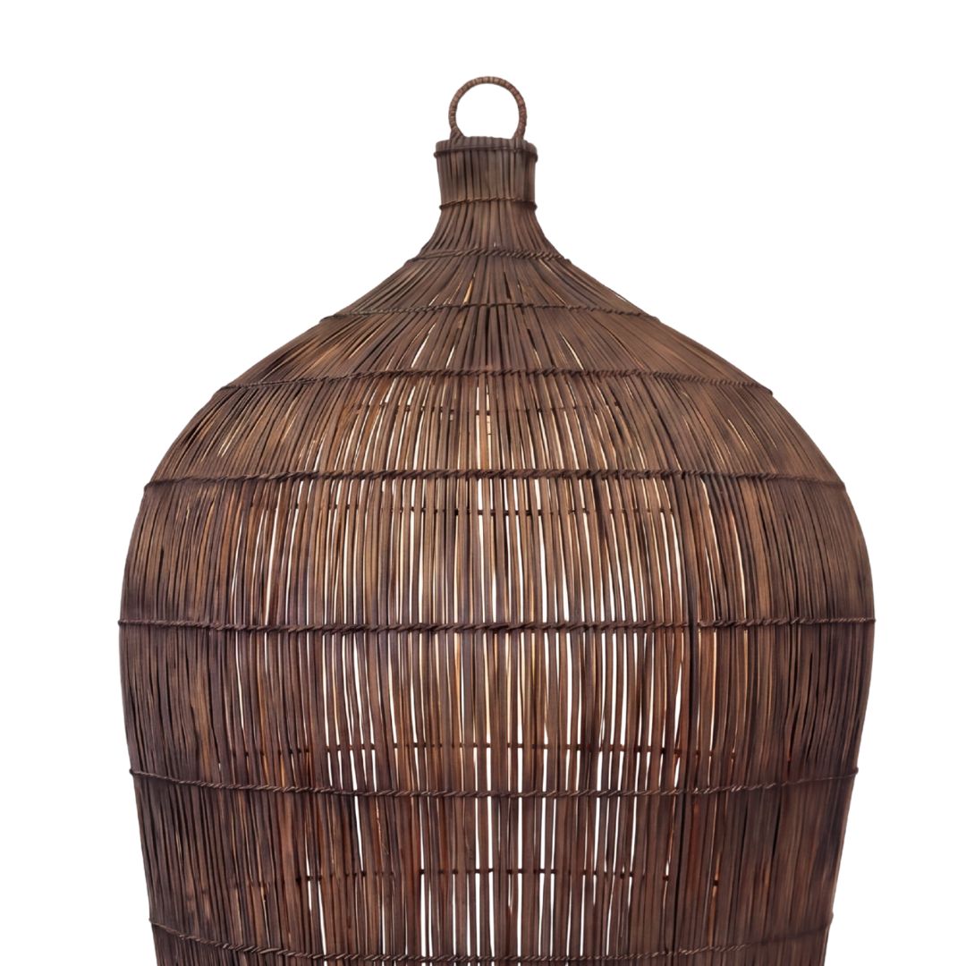 The Woven Bell Pendant - Dark Walnut - M – bamboo pendant light shade in brown – product view 2