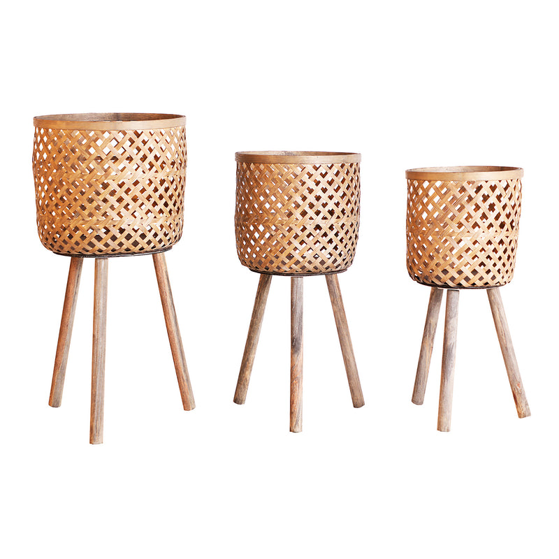 The Jasle Plant Pot (Set of 3) — boho-modern planter in natural bamboo from Laiyahome