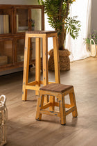 The Buzet Footrest — playful contemporary pouffe in mahogany wood from Laiyahome