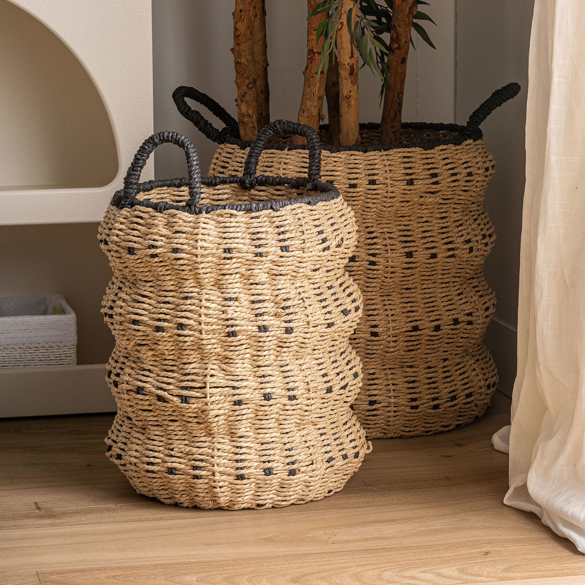 The Wica Clothes Basket (Set of 2) — boho-modern planter in woven natural fibre from Laiyahome
